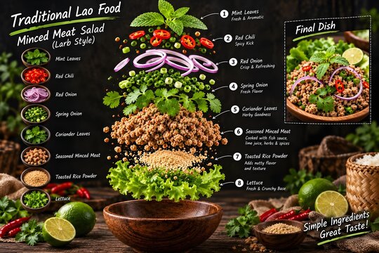 Traditional Lao minced meat larb salad
