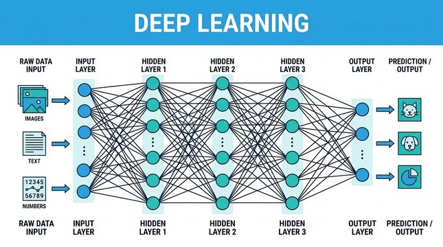 Deep Learning Neural Network Architecture Diagram Concept.