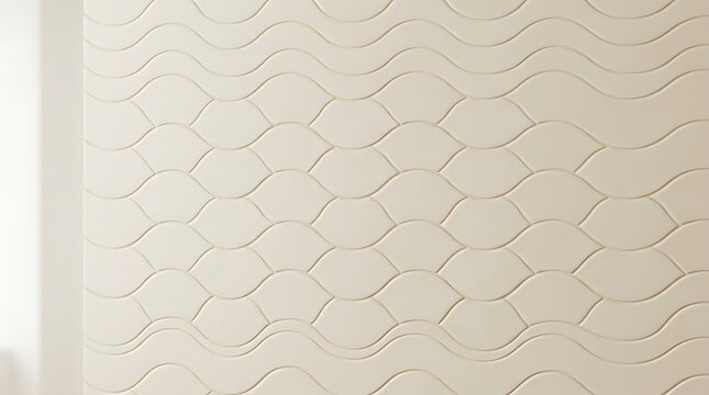 Close-up view of a modern interior wall featuring a subtle, elegant wavy and scale-like textured pattern in a light neutral color.