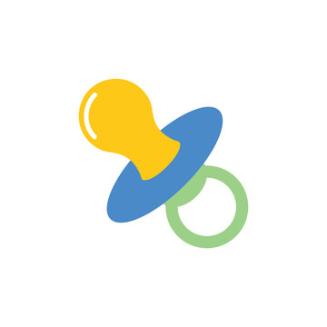 Baby pacifier flat icon isolated on white background. Minimalist vector illustration of binky or dummy dummy for newborn infants
