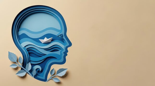 Smooth paper wall backdrop featuring abstract brain design with sailboat illustration vector art