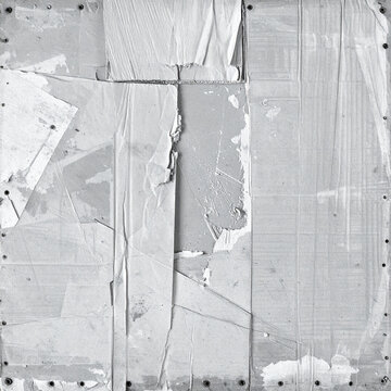 A weathered grey cardboard texture with torn paper layers and rugged edges, creating a gritty urban background. No people. Perfect for abstract design projects, industrial mockups, and art.