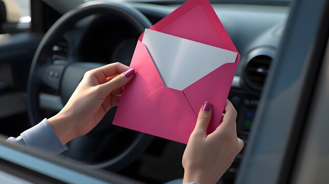 Close up of woman putting letter into envelope.