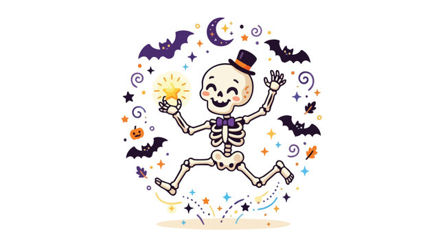 Halloween dancing skeletons graphic featuring a dancing skeleton Halloween vector design from a funny skeleton party