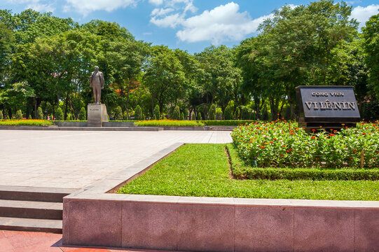 The scenery of V.I. Lenin Park, where is the standing statue of Lenin, located on Dien Bien Phu Street in Hanoi, Vietnam.