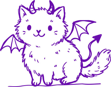 Cute devil cat with bat wings for halloween