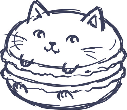 Cute cat macaroon hand drawn vector illustration