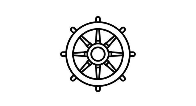 Simple black outline illustration of a ship helm steering wheel isolated on transparent background for nautical and marine design concepts