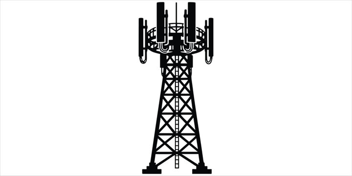 Cell Tower Silhouette With Antennas On White Keywords: cell tower, telecommunication, communication, tower, antenna, broadcast