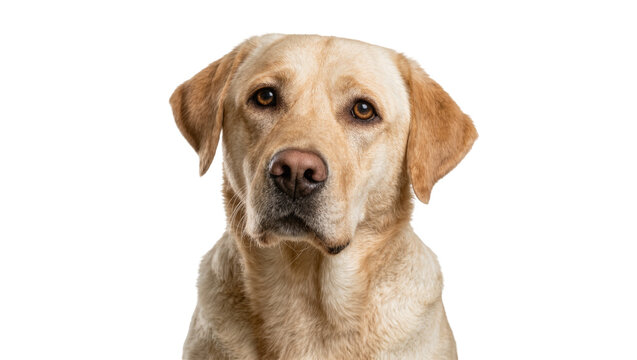 Golden Labrador dog portrait looking directly forward, isolated on transparent background
