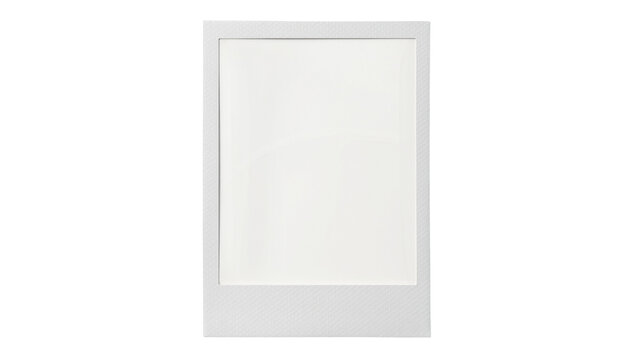 Blank white instant photo frame with textured border, isolated on transparent background