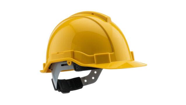 Yellow hard hat with adjustable suspension system, isolated on transparent background