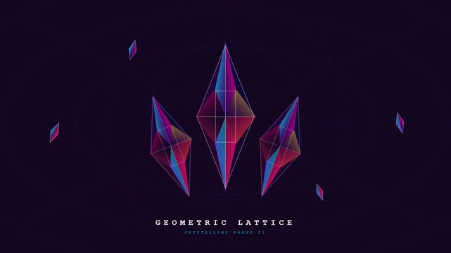 Futuristic abstract geometric crystal lattice motion graphic on dark background