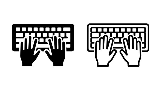 Hands typing on a computer keyboard flat icon set with data entry