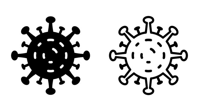 Virus or bacteria cell icons in black and white style with virus icon