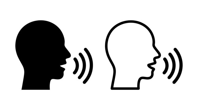 Human head silhouette speaking or talking icon with speech bubbles