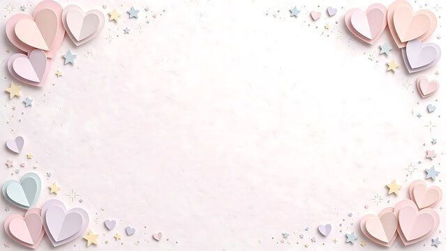 Pastel hearts and stars background framing a clean white space