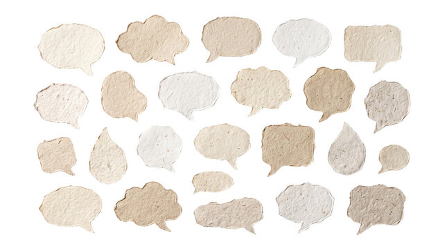 A collection of various hand drawn speech bubbles with different shapes and textures presented as an isolated object on a transparent background for design isolated on transparent background