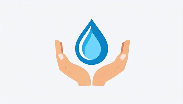 Hands holding water drop, symbol of water conservation and purity.