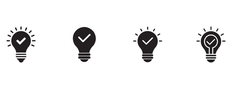 light bulb icons with check marks on white background representing ideas and solutions  business concept