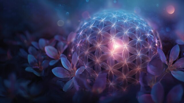 glowing geometry flower of life with a luminous cosmic pattern illustration