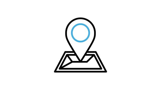 Navigation map location pin icon animation. Point marker with map animated video for navigation, GPS, direction, guidance, place, pointer, position, route, destination - motion graphics