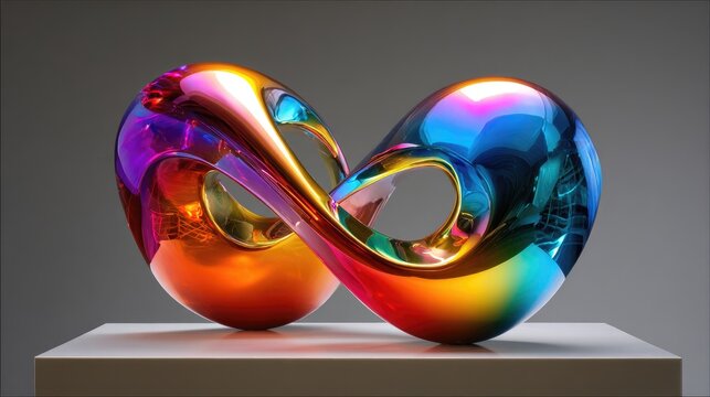 abstract chrome sculpture with flowing colorful forms