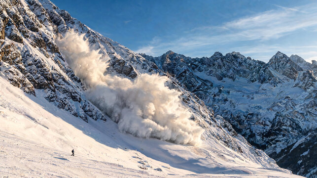 Avalanche beginning on steep snowy mountain slope