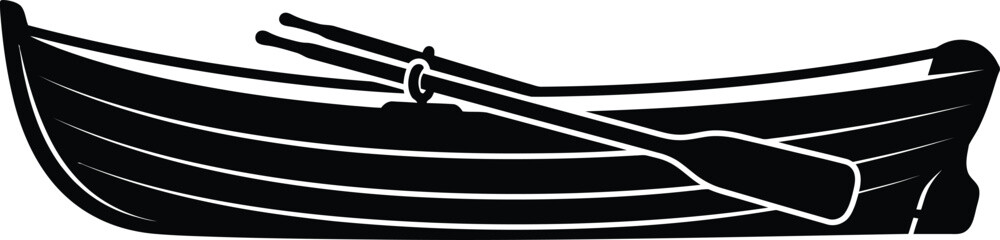 Black silhouette of a rowing boat with oars isolated on white background © jawadul