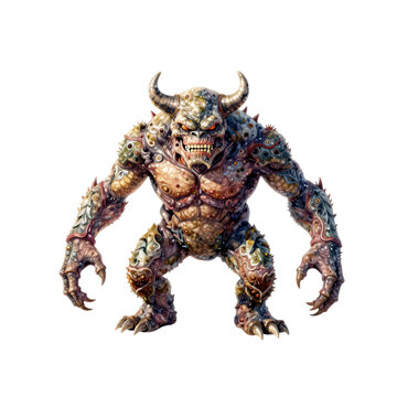 Fearsome monstrous creature with horns, sharp teeth, and detailed armored skin