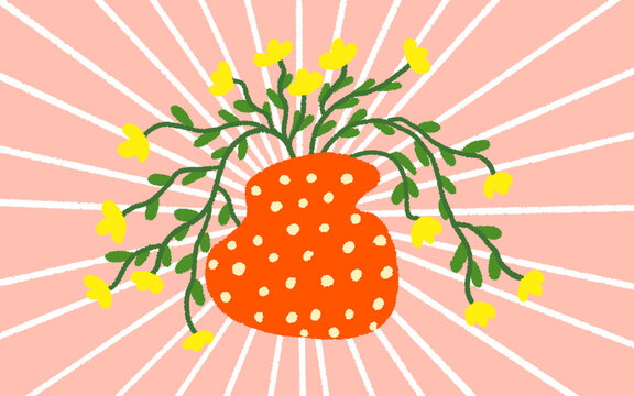Cute Red vas and Wildflower Illustration