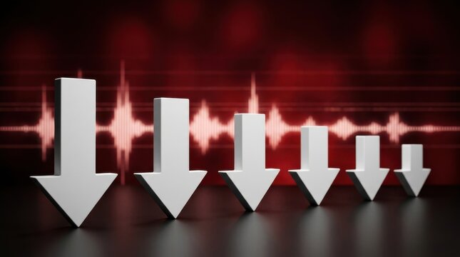 Arrows pointing downward 3d render recession concept graph drop down bearish market decrease finance business data