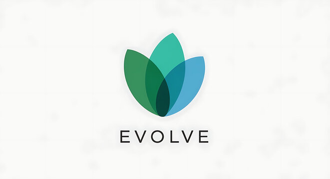 Evolve logo with green blue leaf graphic