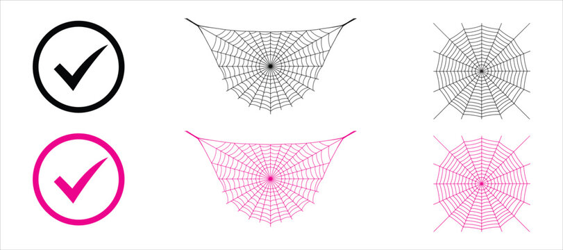 Halloween Spiderweb Element Icon Set with Checkmark Symbols for Spooky Celebration Interface Navigation and Haunted Party Invitation Vector Design