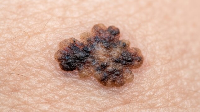 Extreme macro close up of an irregular melanoma or malignant skin cancer lesion