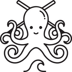 One continuous line drawing of mysterious octopus for seafood restaurant logo identity. Ocean animal mascot concept for Japanese sushi fast food icon. one line Icon drawing © them