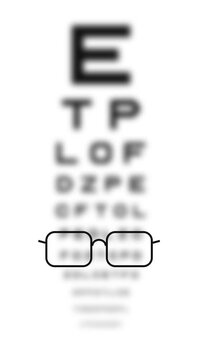 Vertical animation of Snellen eye chart sharpening from blur as eyeglasses appear, symbolizing vision correction. Portrait format for optometry clinics, social media, and eye care promotion.