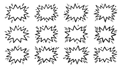 Hand Drawn Comic Speech Bubble Explosion Set Starburst Blast Burst Frames Collection for Boom, Shout, and Sale Promotion  © Nabil