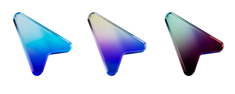 3d Click pointer mouse cursor arrow glass gradient icon. 3d abstract render