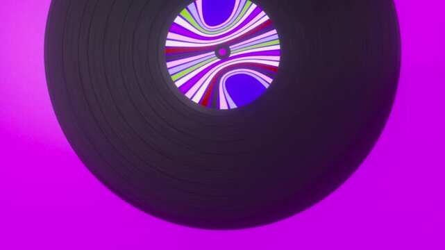 Seamless Loop of Rotating Vinyl Records on a Vibrant Purple Background