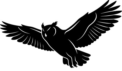 Fototapeta premium Gliding great horned owl silhouette vector illustration for logo and pictogram design
