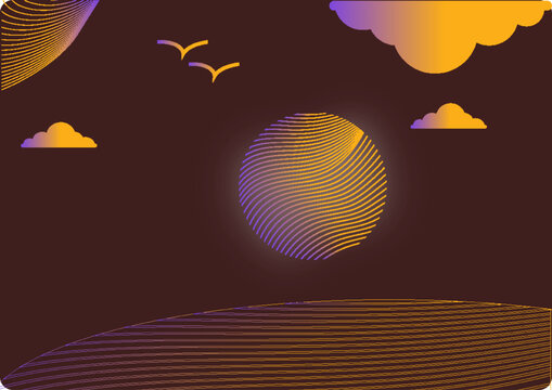 abstract line srt sunset vector illustration with glowing sun and waves.ai