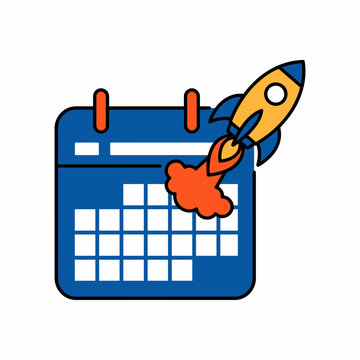 Launch Date Calendar Vector Icon with Rocket Blast Off