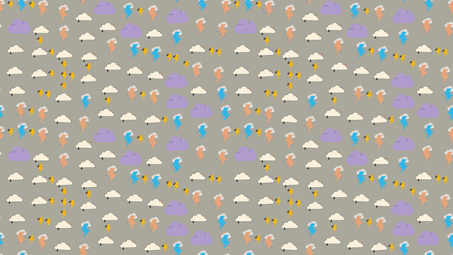 Cartoon Clouds and Lightning Pattern
