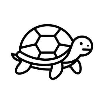 Black and white outline of a cartoon turtle with simple details.