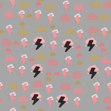 Pink and Tan Clouds with Lightning Bolts Pattern