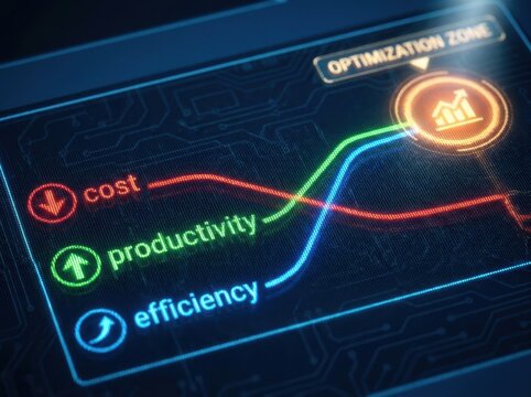 cost reduction performance analysis Digital interface showing cost, productivity, and efficiency optimizing business growth.