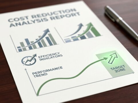 cost reduction performance analysis Cost reduction analysis report with charts and graphs showing efficiency trends.