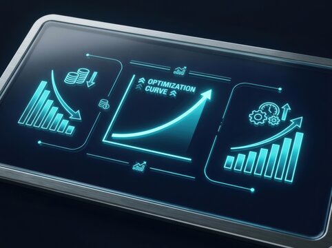 cost reduction performance analysis Digital interface showing optimization, growth, and efficiency graphs