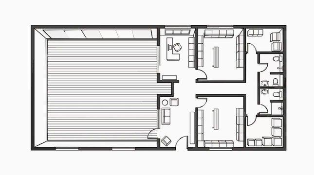 Architectural Floor Plan of Open Office Space with Private Workstations and Bathrooms